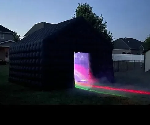 POP Party Hire inflatable nightclub doorway with coloured party lights